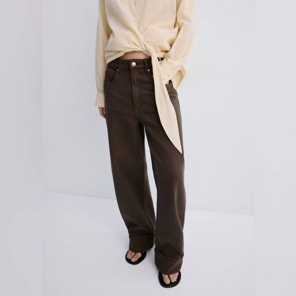 NWT MANGO Balloon Jeans With Cuffed Hem in Chocolate